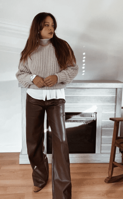 brown leather pants outfits