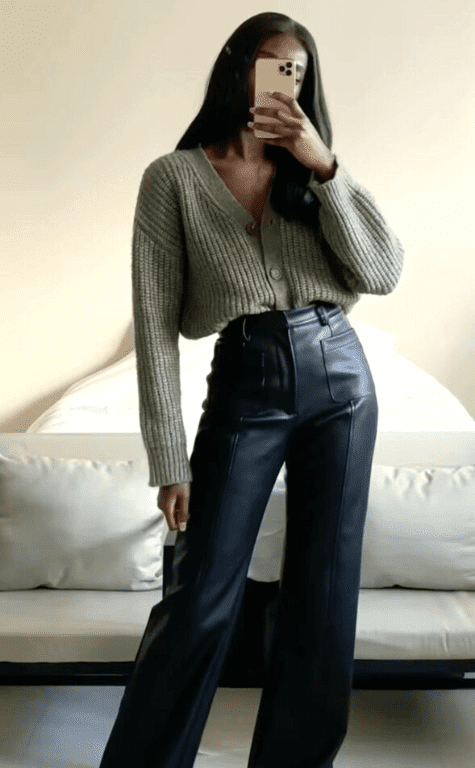 Vero Moda Brenda Faux Leather Straight Leg Trousers in Black | iCLOTHING -  iCLOTHING