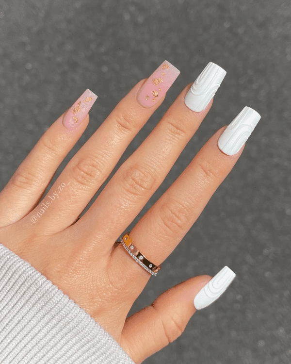 white and pink nails