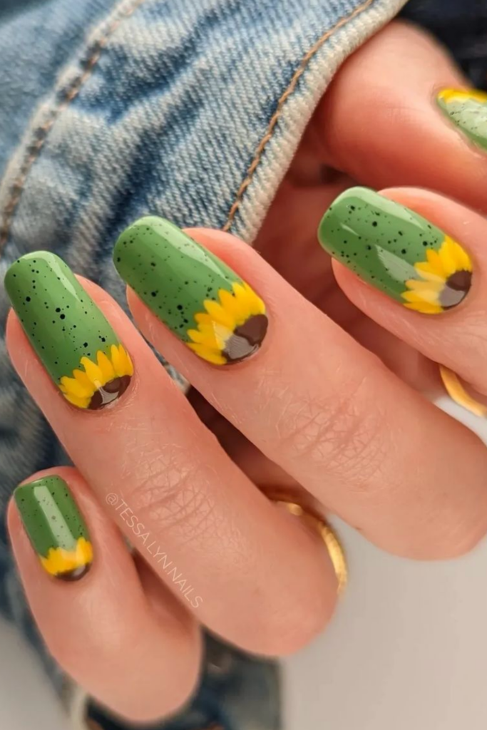 green sunflower nails