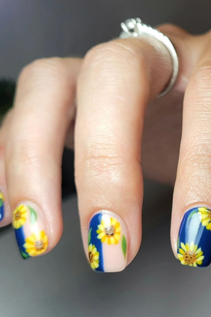 blue sunflower nails