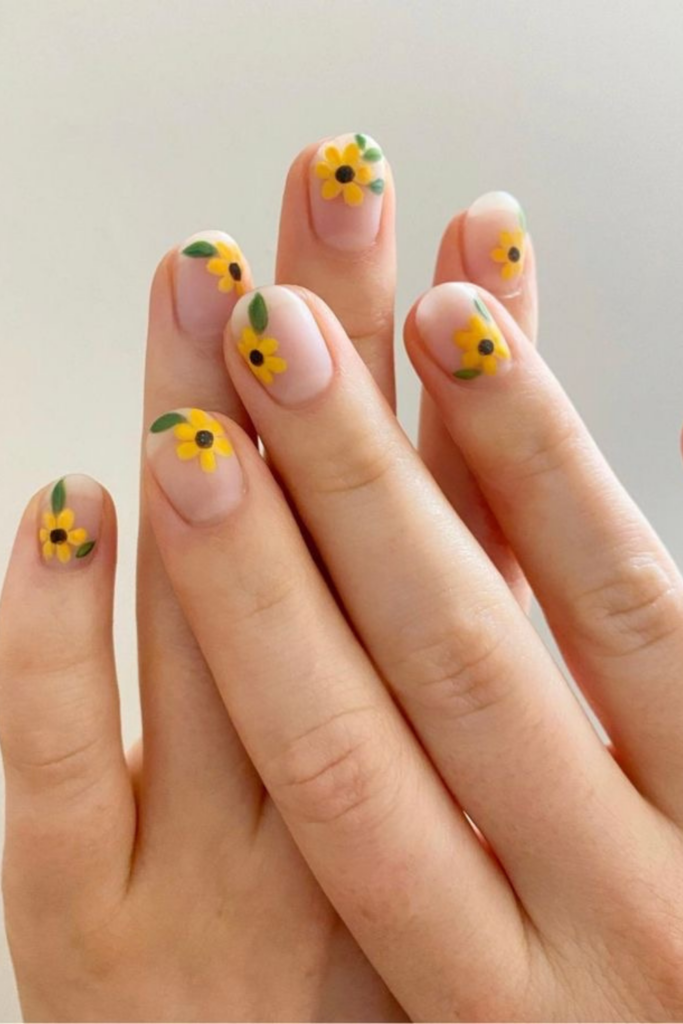 simple sunflower nails designs