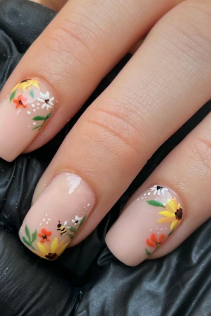 sunflower acrylic nails