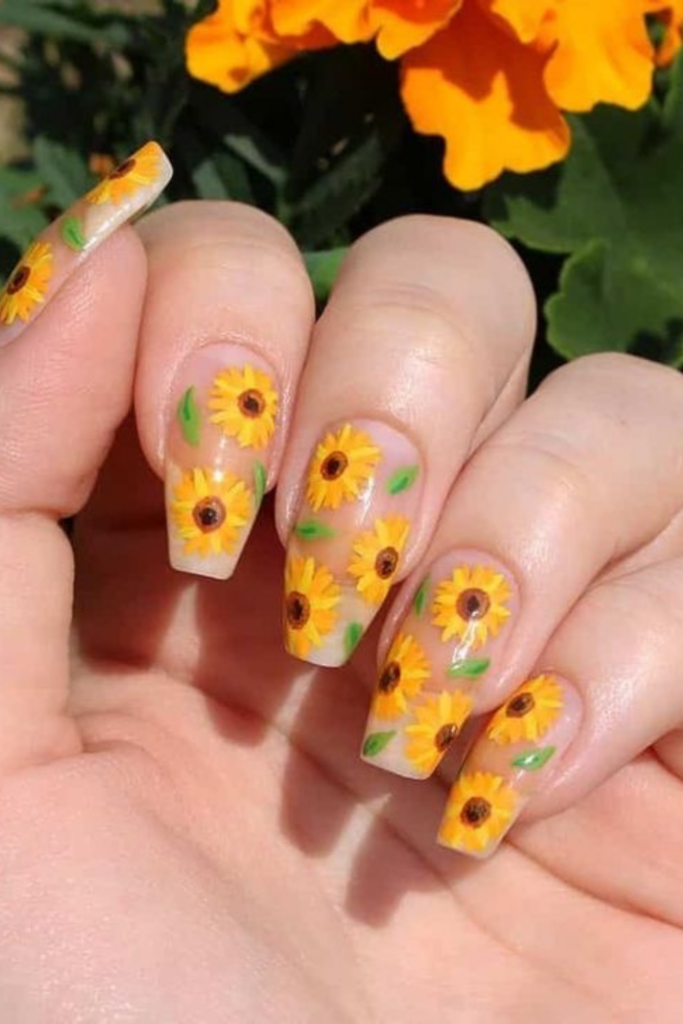 coffin sunflower nails