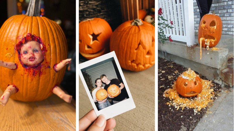 A collage of pictures showing Pumpkin Carving Ideas