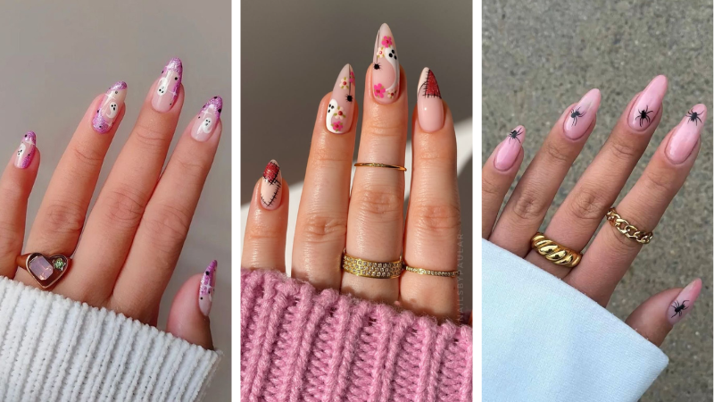 pink halloween nails