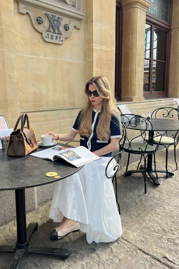 16-Contrast Button-up & Maxi Skirt + Cap-Toe Flats 16-Contrast Button-up & Maxi Skirt + Cap-Toe Flats