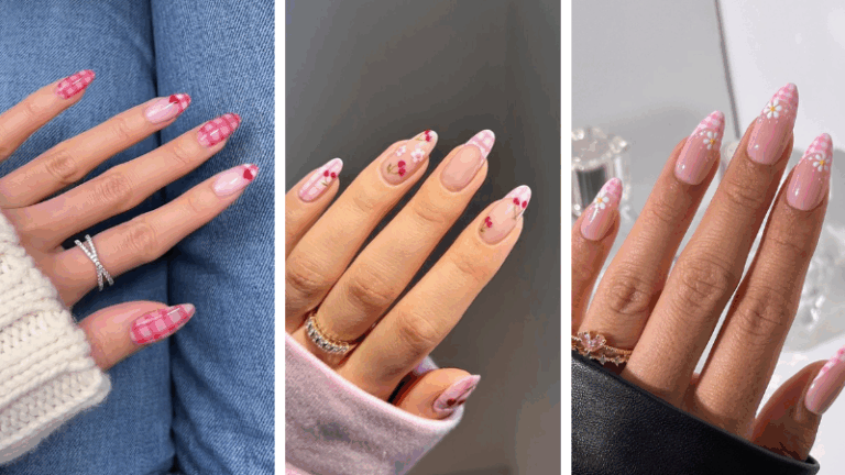 Pink Plaid Nails